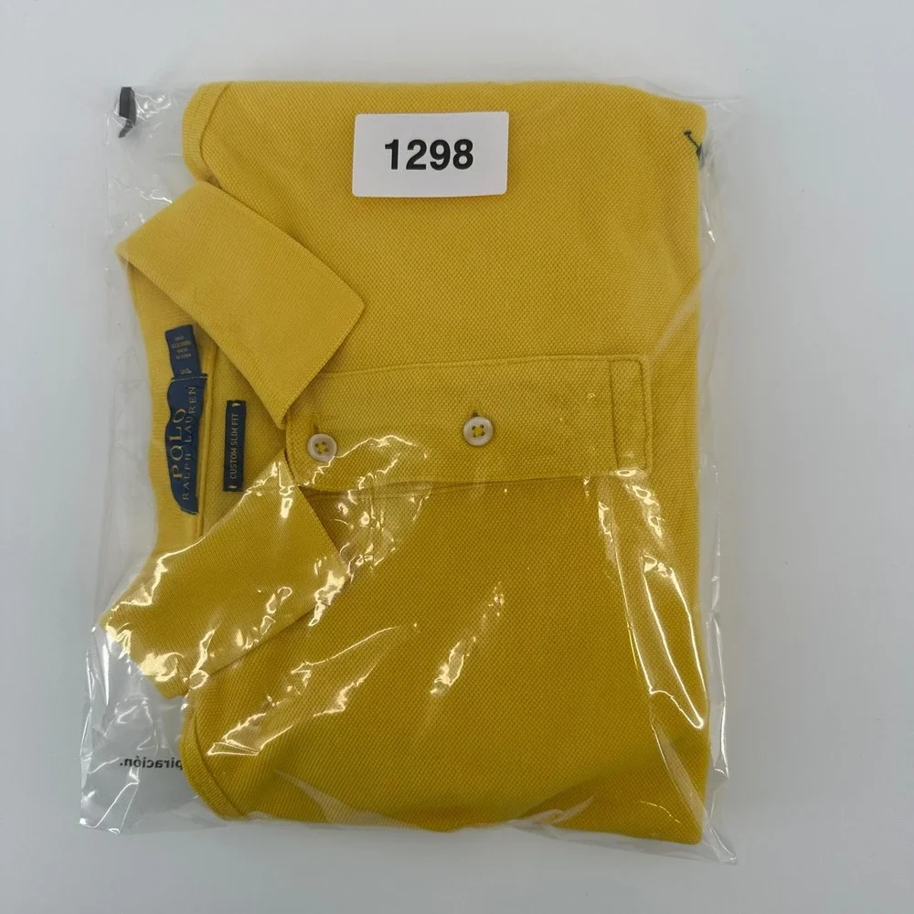 Polo Ralph Lauren Mens Custom Slim Fit Pique Polo Shirt Yellow Small RN 41381